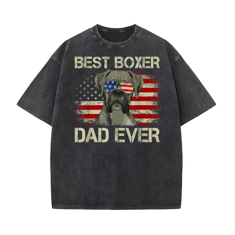 

Best Boxer Dad Ever Tshirt Dog Lover American Flag Gift Pure Cotton T-shirt Oversized Art Graphic Men's Clothing Printed
