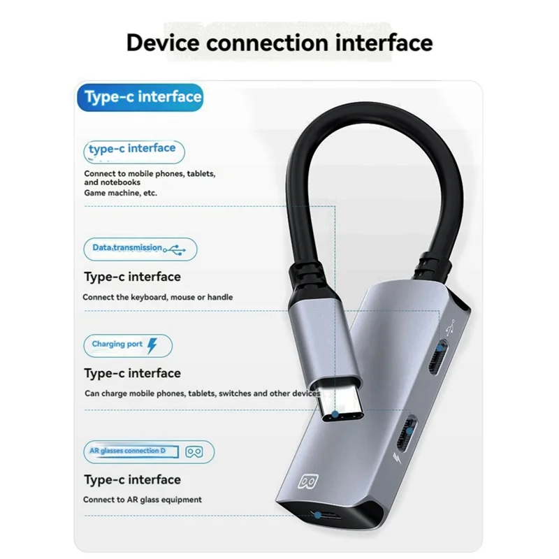 USB-C To C Converter For XREAL Nreal,Switch,Stemdeck,Thunderbird Air Plus,Huawei Vision AR Glass Type C Power Conversion