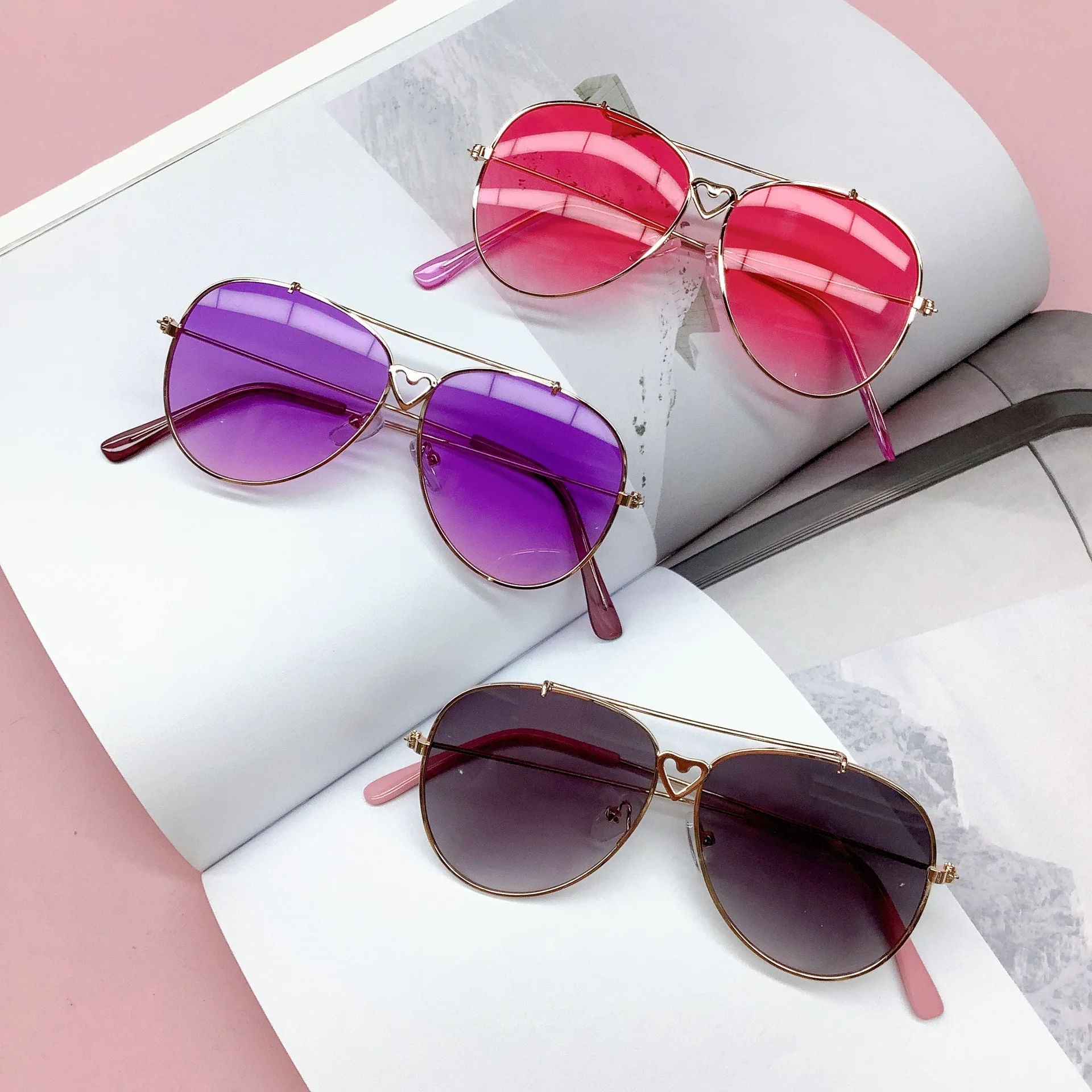 

Fashion Metal Children's Korean Version Travel Concave Shaped Glasses Baby Trendy Sun Shading Sunglasses