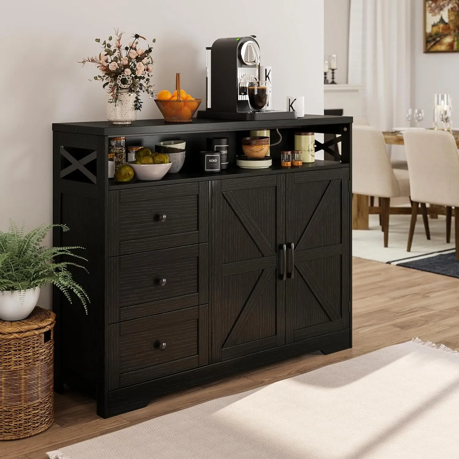 Vabches Buffet Cabinet Wooden Sideboard Cabinet with Drawers&Storage Cabinet Kitchen Cabinet Coffee Bar Cabinet for Dining Room