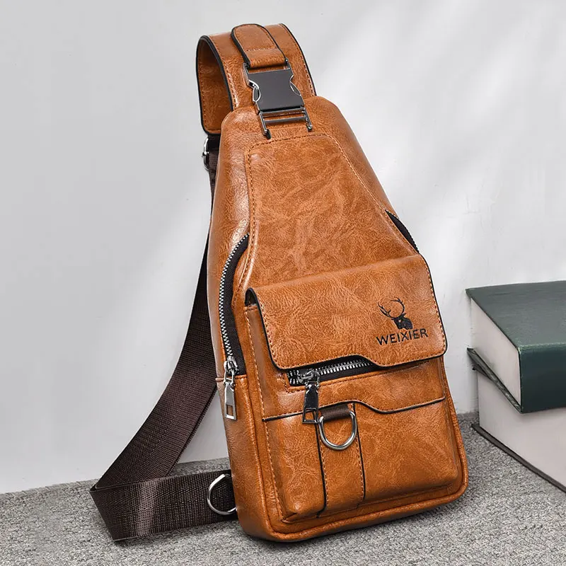 Fashion Men's Chest Bag 2025 New Travel Shoulder Bag for Men and Women Vintage Luxury Crossbody Bags Man PU Leather Chest Pack