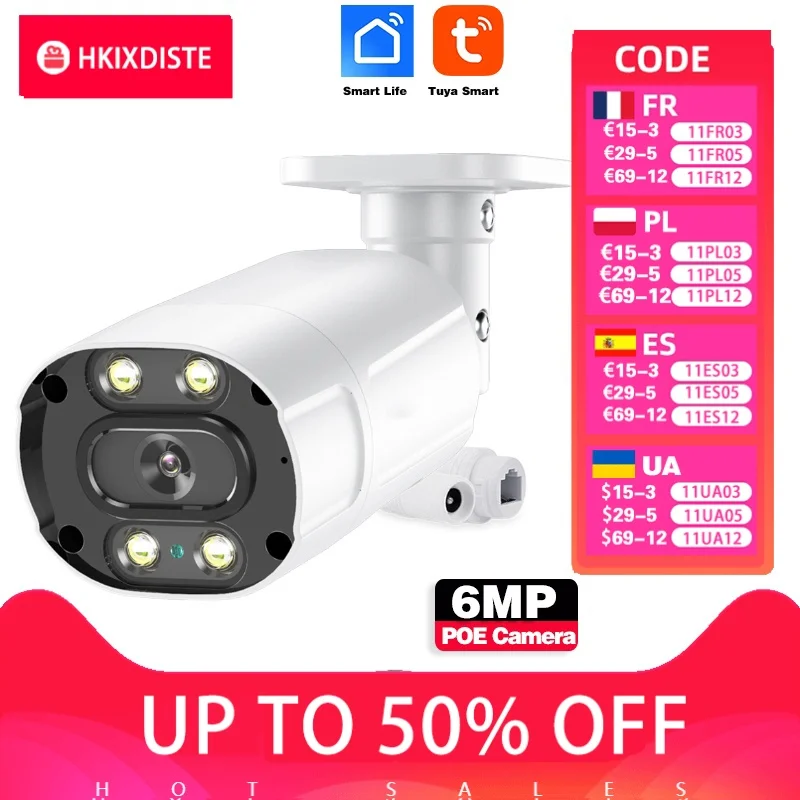 

CCTV 6MP Smart Life POE IP Security Camera Outdoor Color Night Vision Bullet Camera Video Surveillance System 5MP Tuya Smart