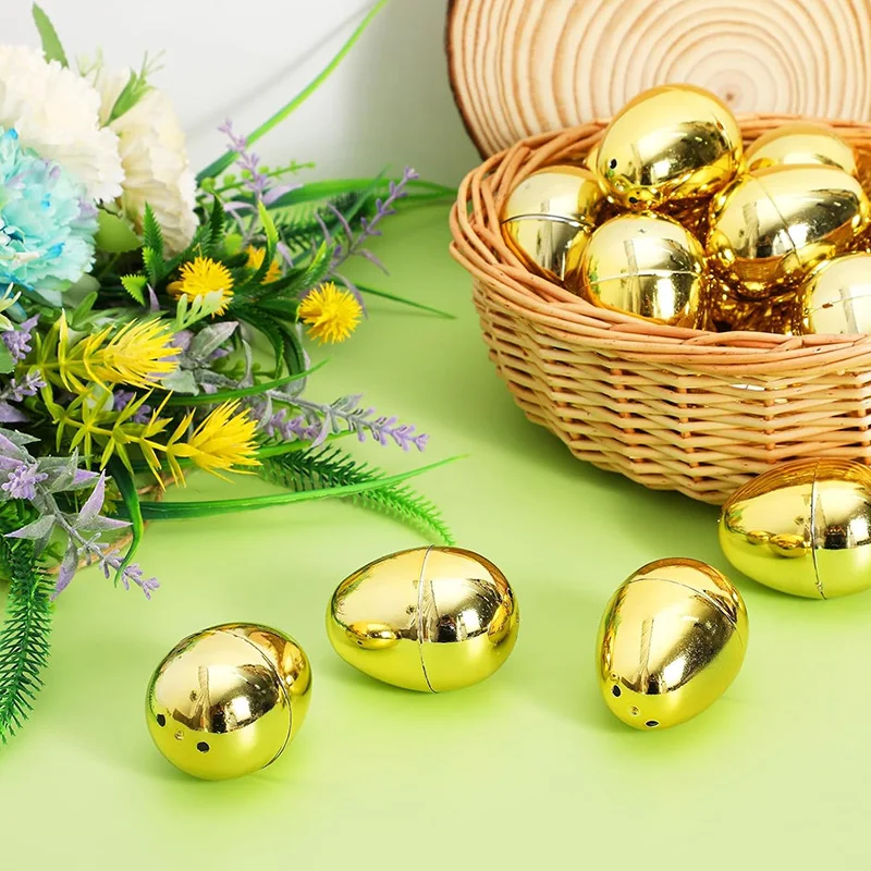 

6pcs Plastic Gold-plated Eggs Fillable Eggshell Happy Easter Party Kid Gifts Home Decoration Festival Accessories Filler