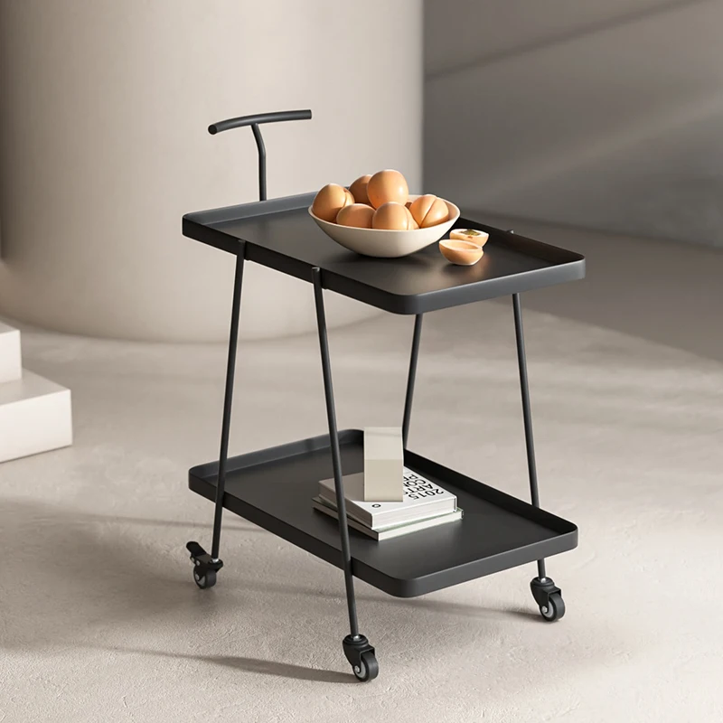 

Nordic modern simple shelf small coffee table minimalist double-layer wheeled trolley movable storage side table