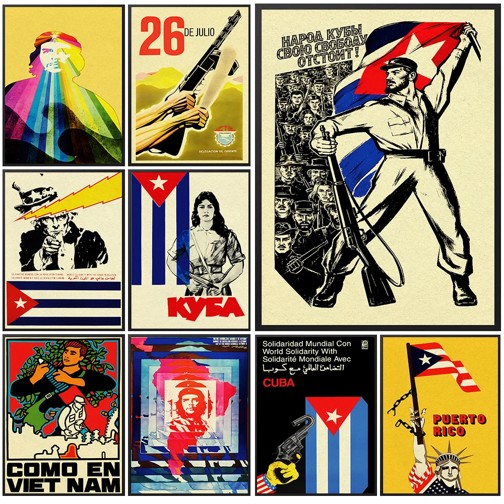 Retro Latin America Revolutionary Propaganda Canvas Painting,Vintage Cuba Revolution Poster Print,Retro Propaganda Wall Decor