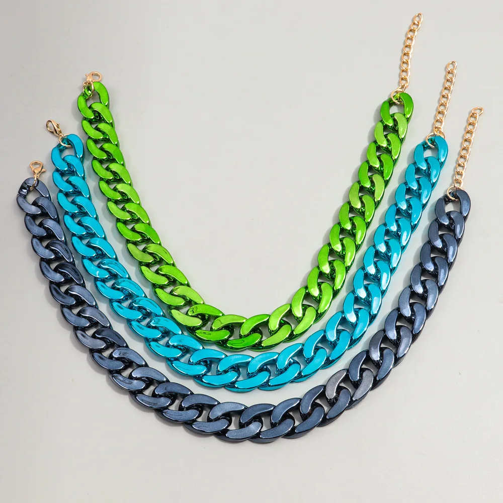 New Metallic Color Acrylic Chain Choker Necklaces for Women Unisex Vintage Statement Link Collar Necklace Pendant Y2K Jewelry