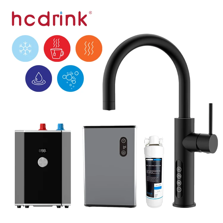 5 in 1 Black Home Electronic Under Sink Drinking Water Filter Cooler Heater Boiling Hot Sparkling Tap Taps Kitchen Faucet