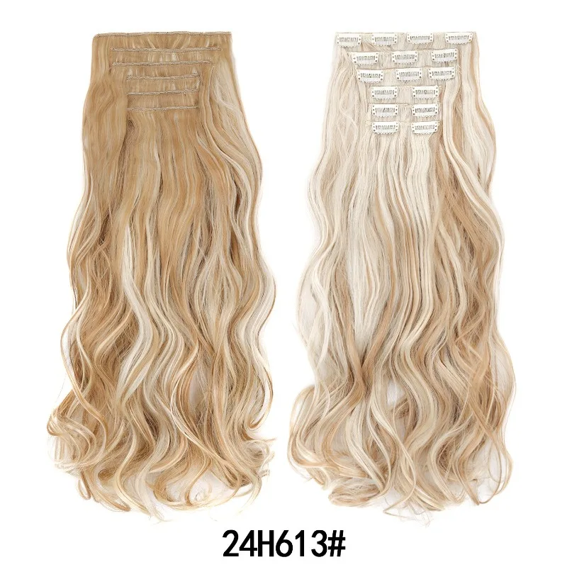 Bal Dame Hoofddeksels Grote Golf Lang Krullend Haar Vrouw Gebogen Haar Cocktail Party Dress Up Pruik 6-delige set 16 Kaarten Haarpatch Pak