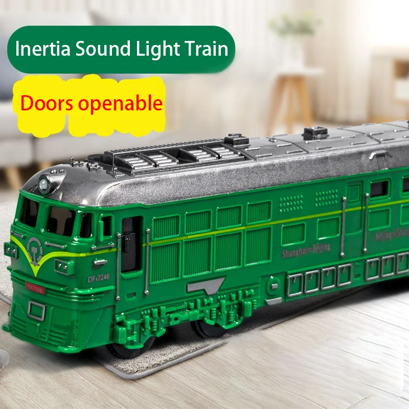 Treno verde retrò Giocattolo per bambini Simulazione Treno Inerzia Guida con luci sonore Treno Giocattolo Modello Ragazzo Gioco Auto Può aprire la porta