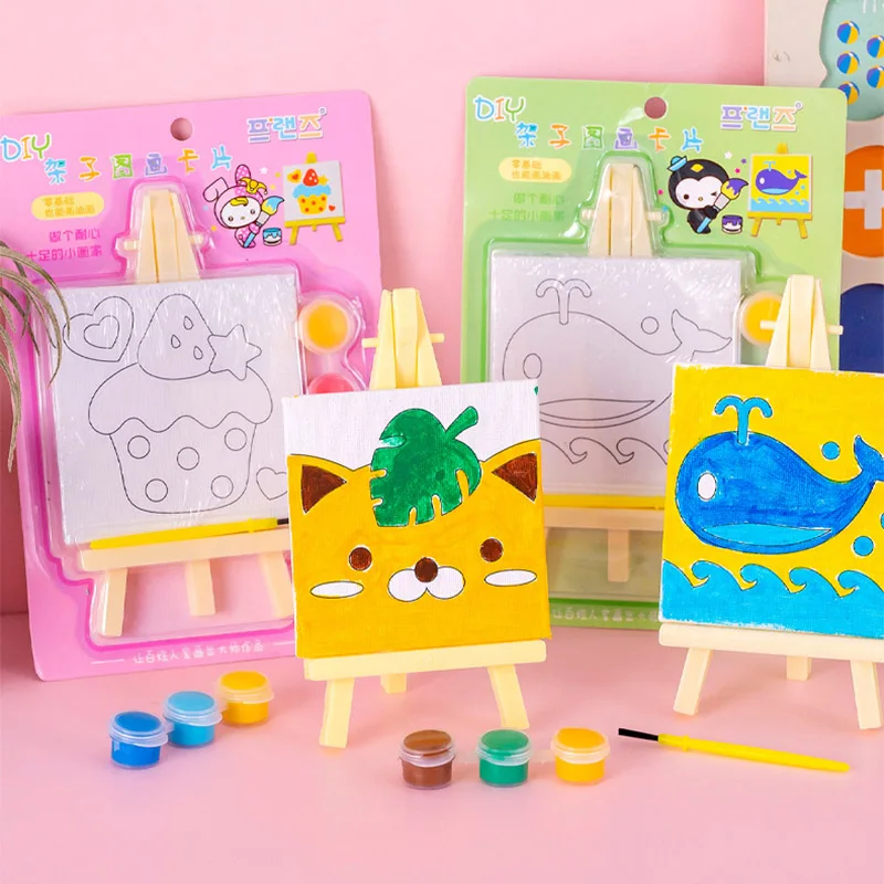 Cadre de peinture à l'huile de dessin animé bricolage pour enfants, graffiti d'art, jouet pour enfants, cadeaux de fête d'anniversaire, sac cadeau de maternelle, 5 paquets