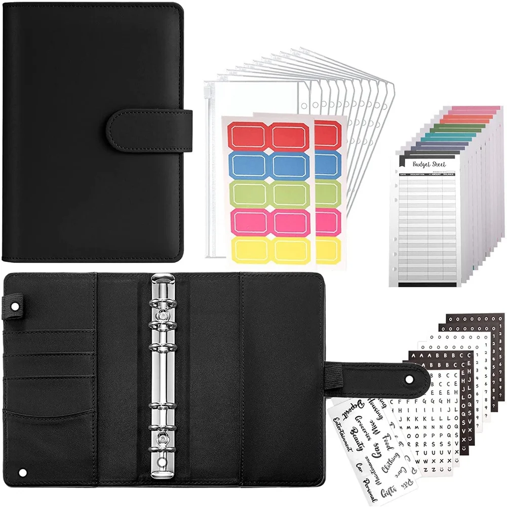 A6 PU Budget Planning Machine, Binder Pockets, Envelope, Personal Cash Budget Envelope System, with Magnetic Closure A