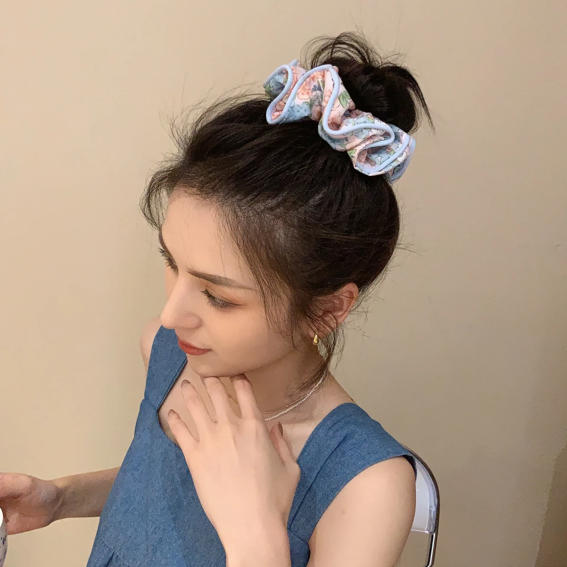 Coreano moda floreale Plaid Scrunchie donne ragazze fiore elastico per capelli elastici accessori cravatta corda per capelli copricapo copricapo