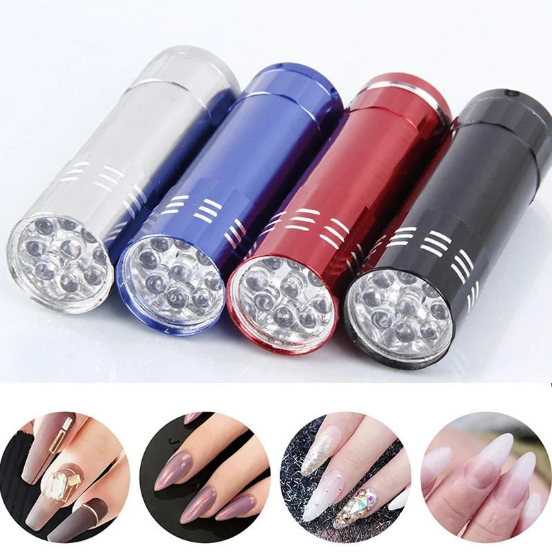 UV Light Lamp Mini 9 LED Flashlight UV Gel Adhesive Glue Curing Lamp Light Handheld Nail Dryer UV Flashlights Detector Nail Tool