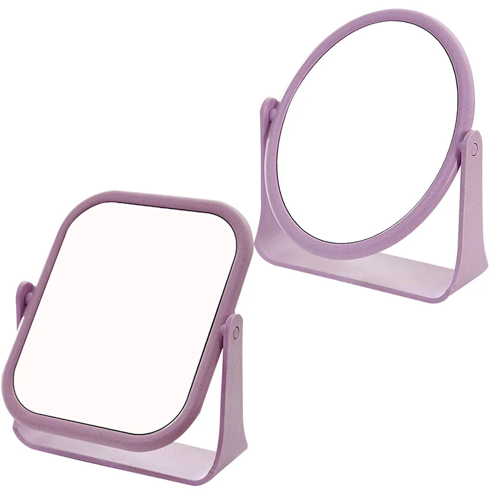 

2Pcs Desktop Mirrors Stylish Double-Side Makeup Mirror Portable Lightweight PP Silver Glass Material Elegant Gift for Daily Use