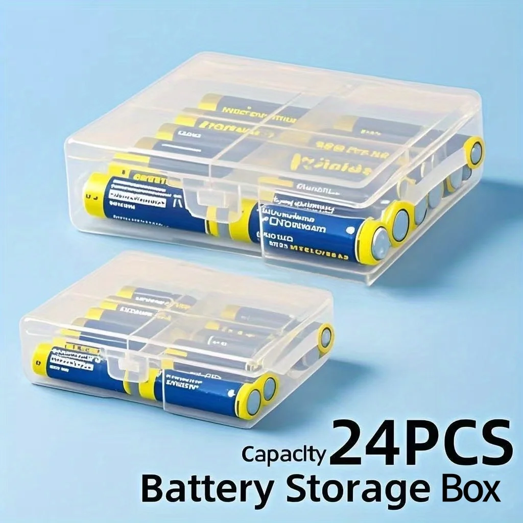 1pc Transparent Battery Storage Box, Holds 24 AA/AAA Batteries, Durable Plastic Organizer Case for Home Storage