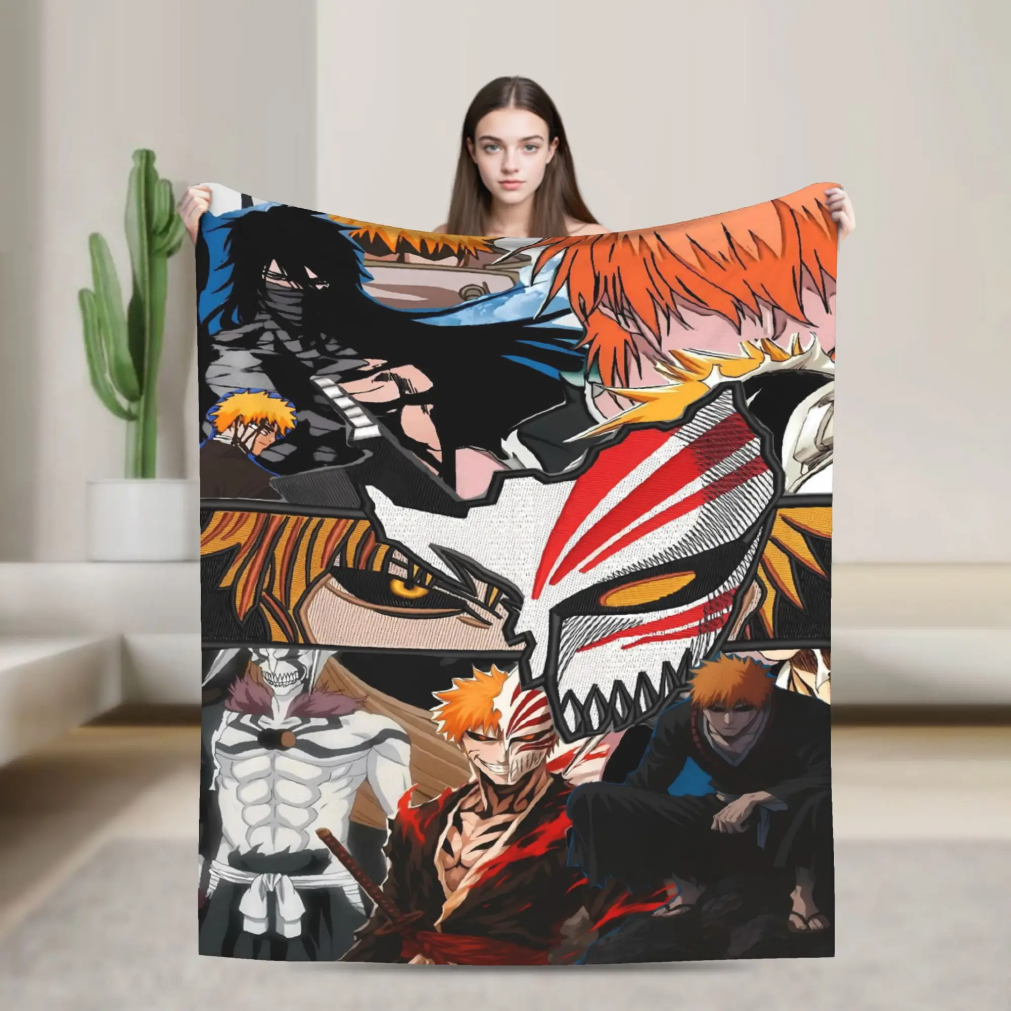 Ichigo Renji Group Shot Soft Warm Blanket Bleached Picnic Plush Throw Blanket Aesthetic Living Room Flannel Bedspread Sofa Bed