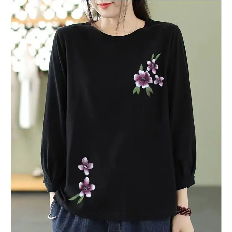 Nine-point Sleeve T-shirt for Women Korean Style Solid Color Loose Large Size Slim Mid-sleeved