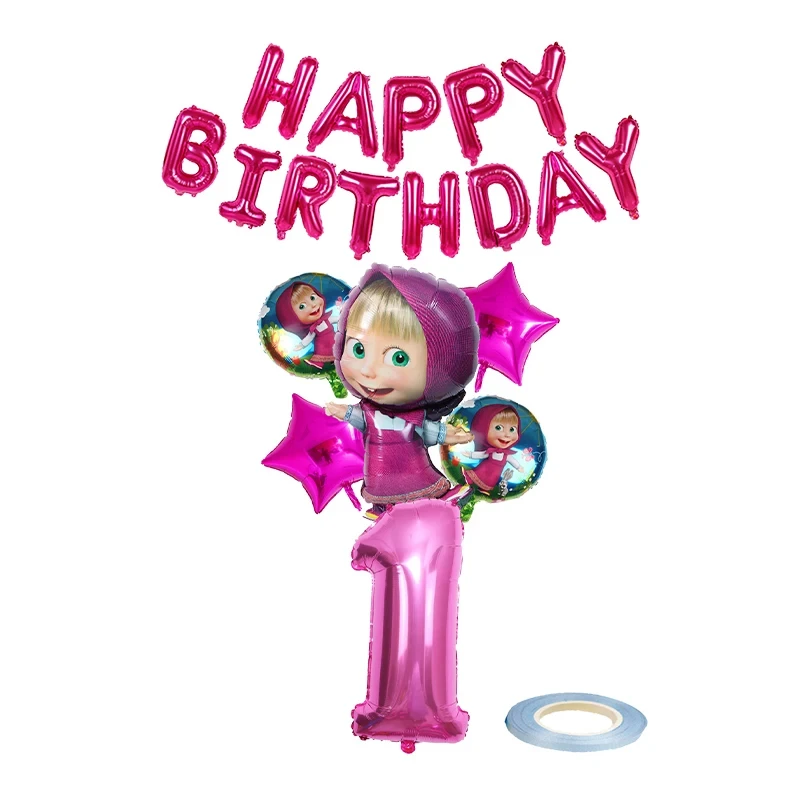 TAKARA TOMY Mascha und der Bär Thema Geburtstag Party Dekorationen Einweggeschirr Tassen Teller Serviette Hintergrund Luftballons Kind Partyzubehör 9