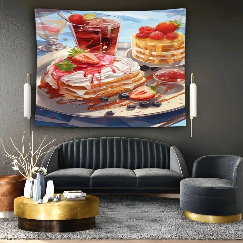 Strawberry Pancake Theme Digital printing polyester wall hanging tapestry decorative Living room bedrooms Office background gift
