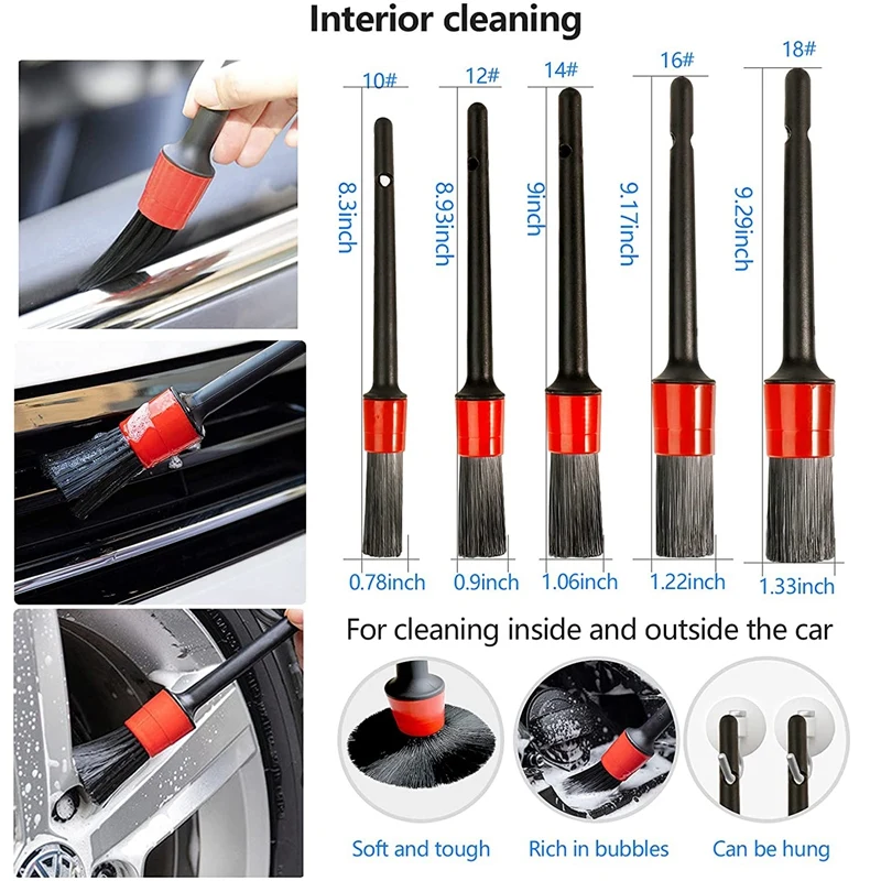 16Pcs Car Care Brush Kit Detailing Brushes Wheel Tire Brush Ice Shove Gloves Dirt Dust Clean Car Wash Cleaning Tools Set