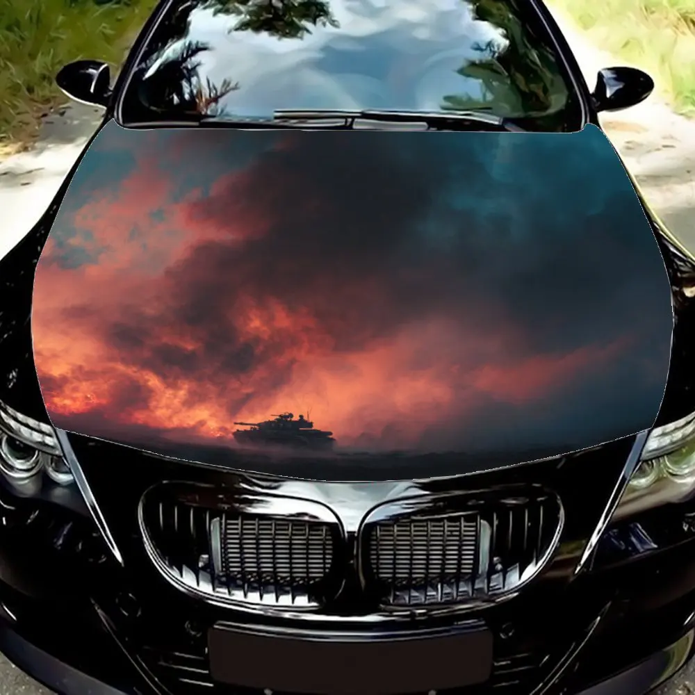 Céu de pôr do sol ardente com cores intensas Capô de carro - Adesivo autoadesivo, à prova d'água e resistente a arranhões, perfeito para a alfândega do veículo