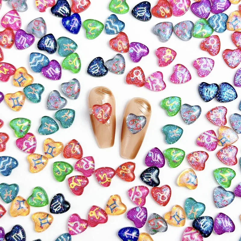 50PCS Mixed Colors Resin Heart Nail Charms 3D Sparkling Dream Constellation Nail Art Decoration Manicure DIY Crafts Accessories