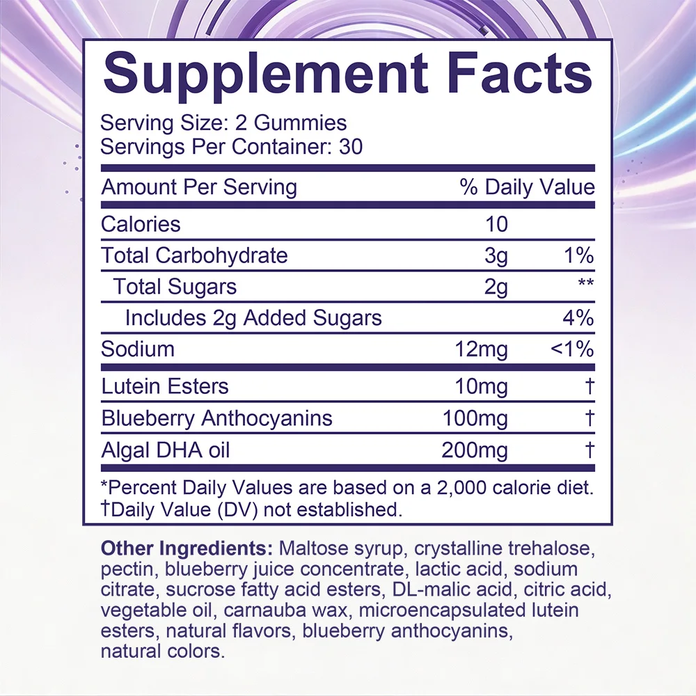 Vision Support Gummies for Adults - Lutein and Blueberry Supplements for Eye Health Dryness Strain Support, 60 Count