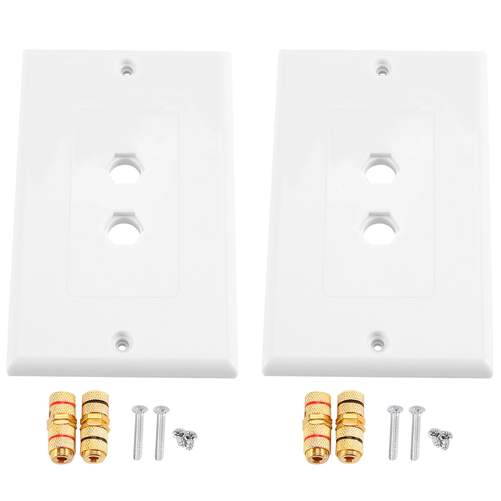 2 Pack Single Gang 1.0 Speaker Wire Wall Plate (Banana Plug Wall Plate) for 1.0 Speaker, White