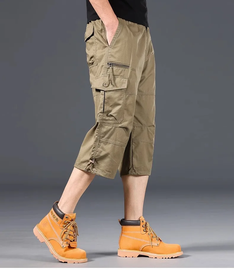 Sommer Herren Cargo-Shorts Lose Lässige Knielange Hosen Elastischer Bund Übergröße Outdoor Jogging Taktische Capri-Hosen – Detail 17
