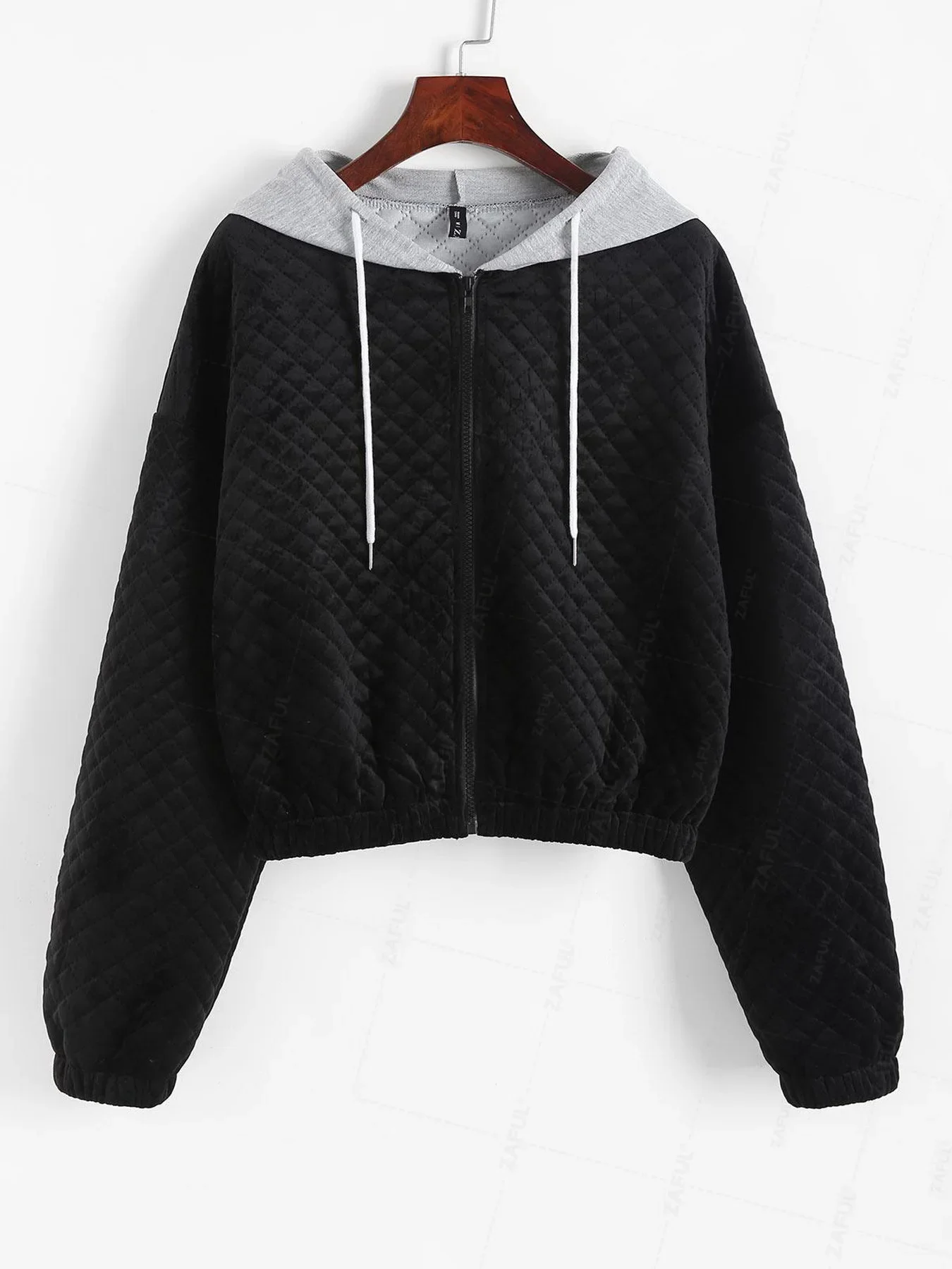 ZAFUL Women's knitted polester Jacket Quilted-style Contrast Hooded Drawstring Full Zip Jacket on offer clearance 2024 Autumn