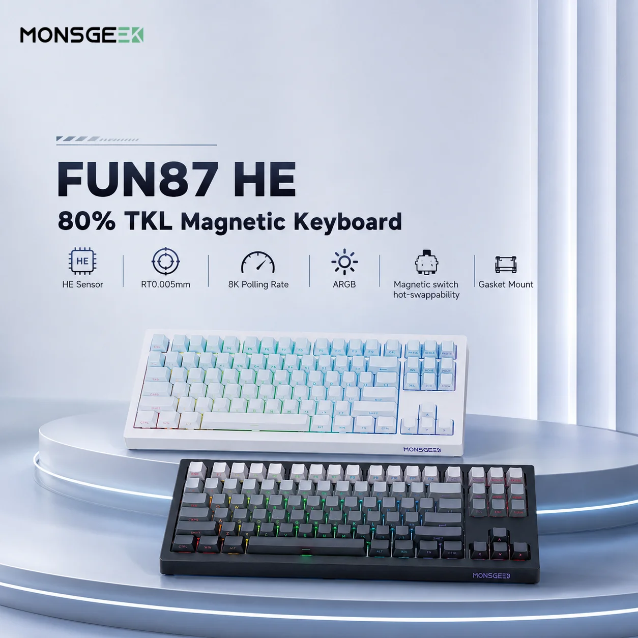 Akko x Monsgeek HE Magnetic Keyboard 88 Keys 80% TKL Layout ARGB RT0.005mm 8K USB Wired Custom Gaming Mechanical Keyboard FUN87