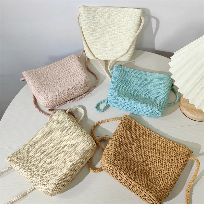 One-shoulder oblique shoulder straw-woven polished board diy graffiti decoration female simple and fresh woven straw bag