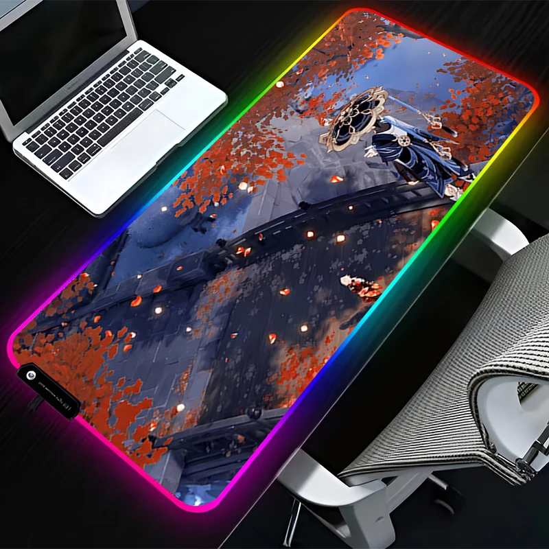 

RGB LED Mouse Pad G-genshin Impact Wanderer HD Rubber Mousepad Pattern Gaming Mats PC Accessories Extended Pad Non Slip Desk Mat