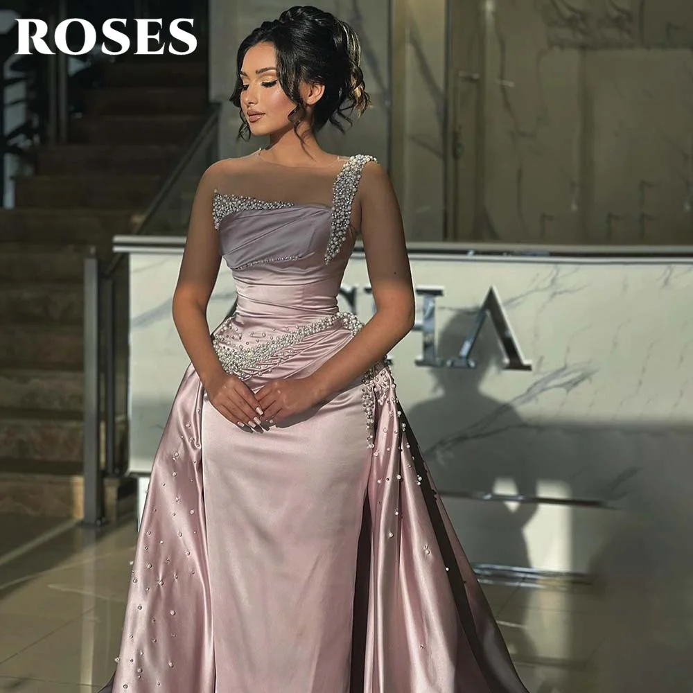 ROSES Pink Prom Dresses One Shoulder Mermaid Party Dress with Pearl and Diamond Embellishments Beaded Evening Dress Customized