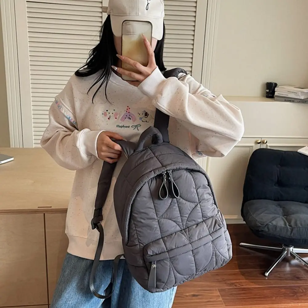 Solid Color Padded Coat Backpack Nylon Pleated Space Cotton Shoulder Bag Cloud Large Capacity Student Schoolbag Teenagers