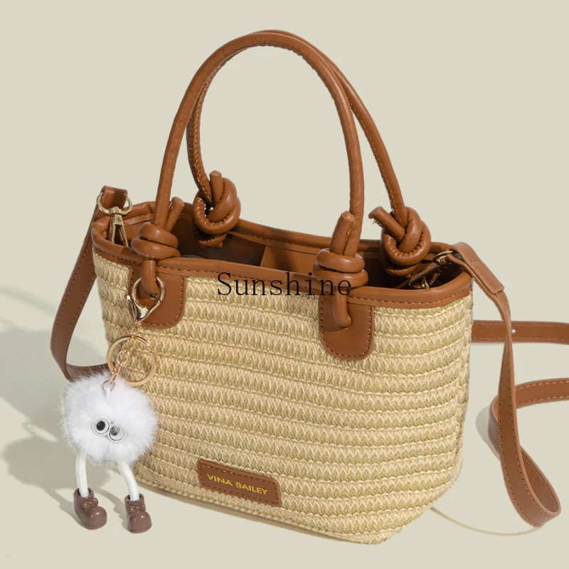 Seaside vacation woven bag new rope knot portable vegetable basket bag crossbody