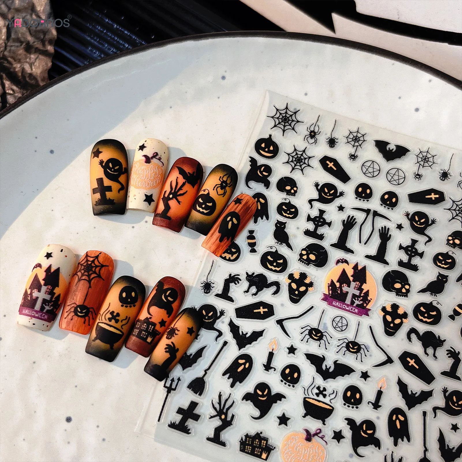 

Halloween Nail Stickers - Pumpkin Bat Ghost Spider Design Nail Decals - Waterproof DIY Spooky Nail Art Sticker for Women Girls