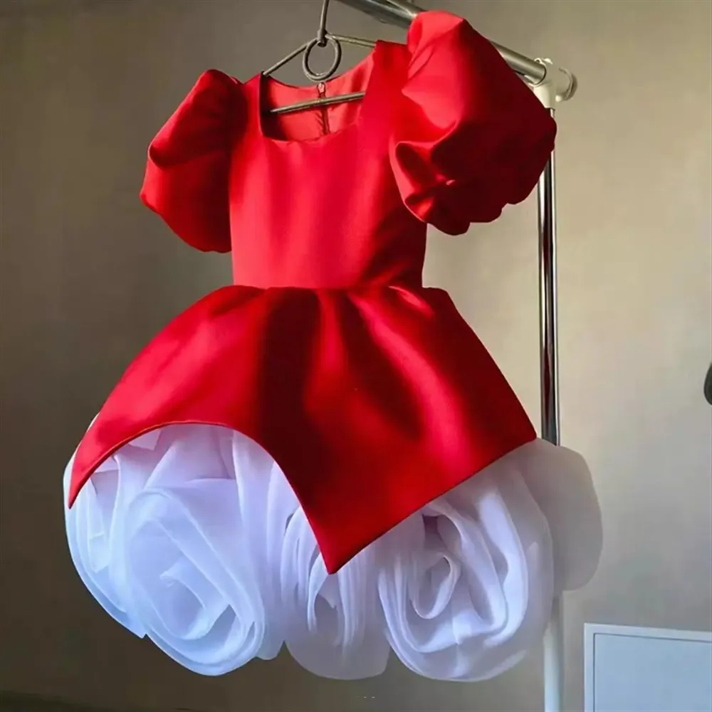 فستان زفاف فتاة الزهور بأكمام منتفخة مزهّرة فستان أطفال أنيق لحفلات أعياد الميلاد زي فيستدوس دي نوفيا #5