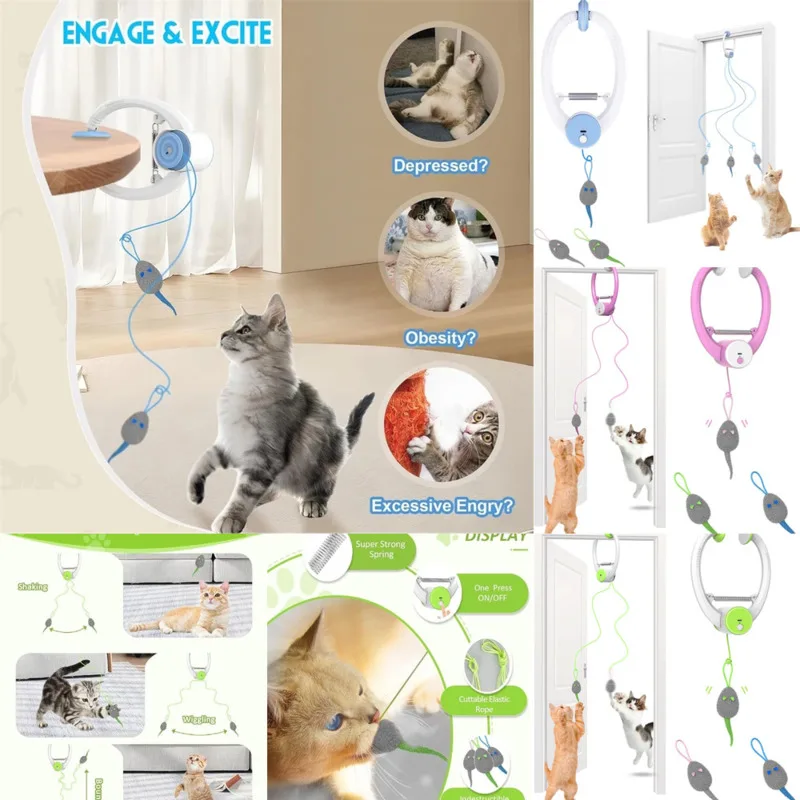 

Cat Electric Toy ABS Colorful Jumping Mouse Teaser Toy Ins Automatic Door Hanging Interactive Pet Toy With Suction Clip Gift New
