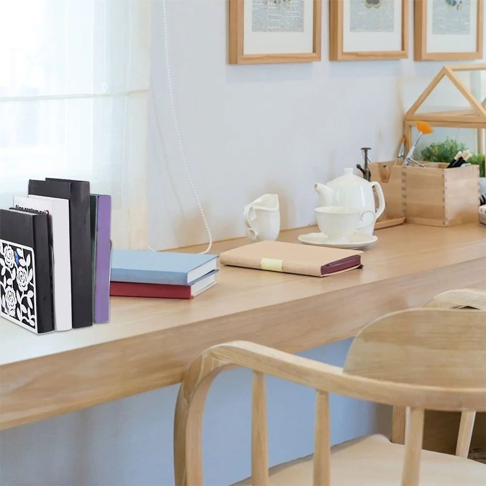 2 قطعة من الدفتين المعدنية المجوفة تدعم منظم سطح المكتب بتصميم مجوف بسيط لمكتبة المكتب المنزلي #2