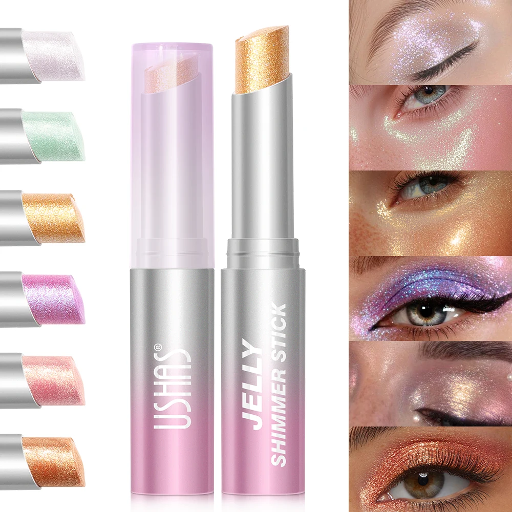 USHAS Jelly Shimmer Stick 3 Colors Glitter Highlighter Stick Lightweight Sparkling Eyeshadow Stick For Eye Face Cheek
