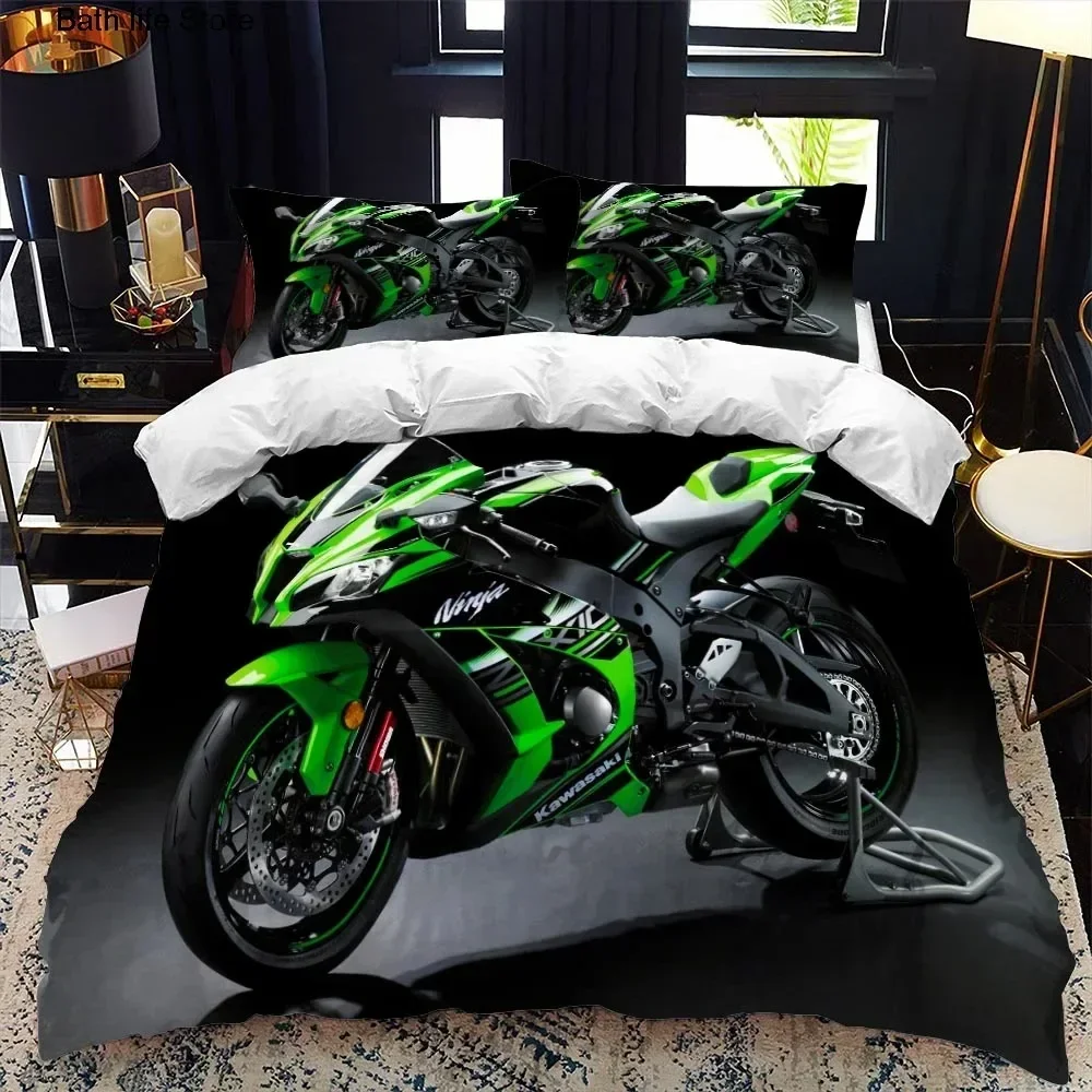 3D Print Bedding Set Motorcycle Fire Print Duvet Cover Set With Pillowcase Motocross Bedspread Boy's Bed Luxury Quilt Cover