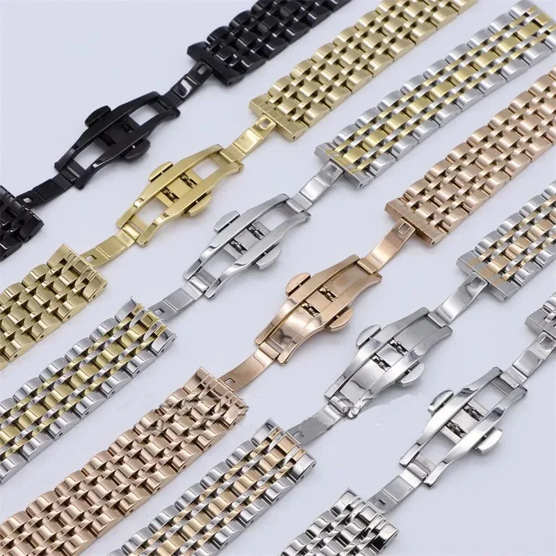 الفولاذ المقاوم للصدأ الصلبة سبعة حبة حزام (استيك) ساعة 10 12 13 14 15 16 17 18 19 20 21 22 23 24 مللي متر اكسسوارات الساعات الأشرطة