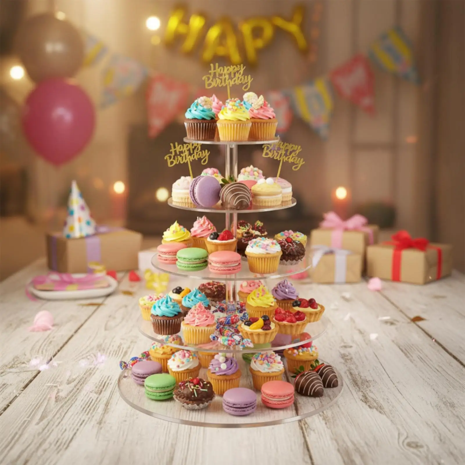 Three-Tier Acrylic Display Riser Clear Acrylic Display Stand Transparent for Party Planners, Dessert Makers, Weddings,