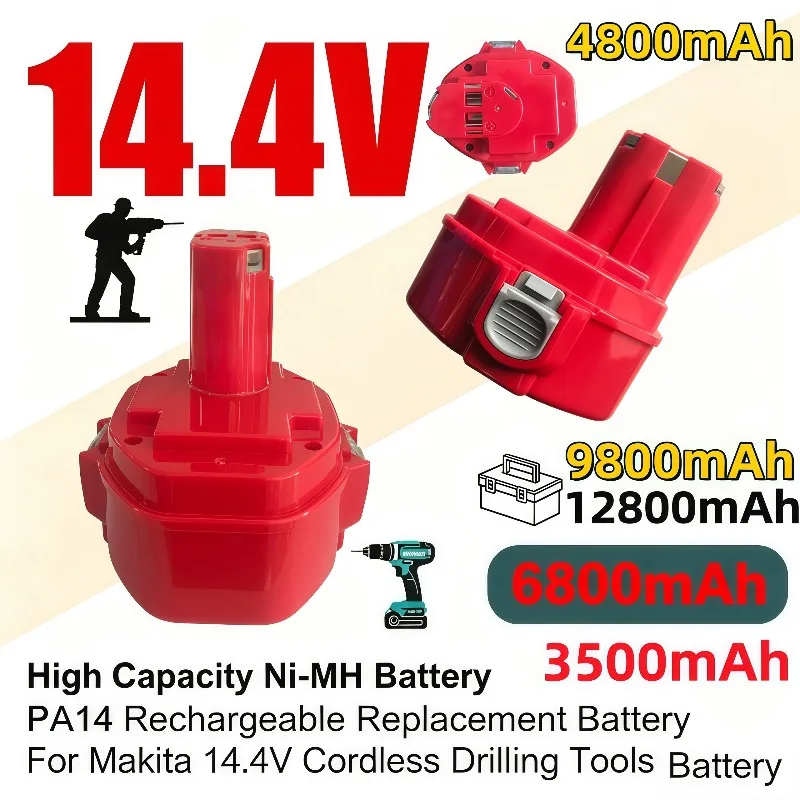PA14 14.4V Ni-MH Rechargeable Battery 3.5/4.8/6.8/9.8/12.8Ah Replacement Pack For Makita 14.4V Drilling Tools