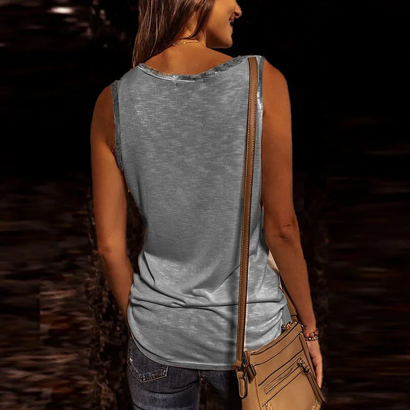 New Summer Contrast Stitching Women Tank Tops O Neck Sleeveless Shirt Women\'s Top Elegant Clothes Summer Loose Tops Women 2024