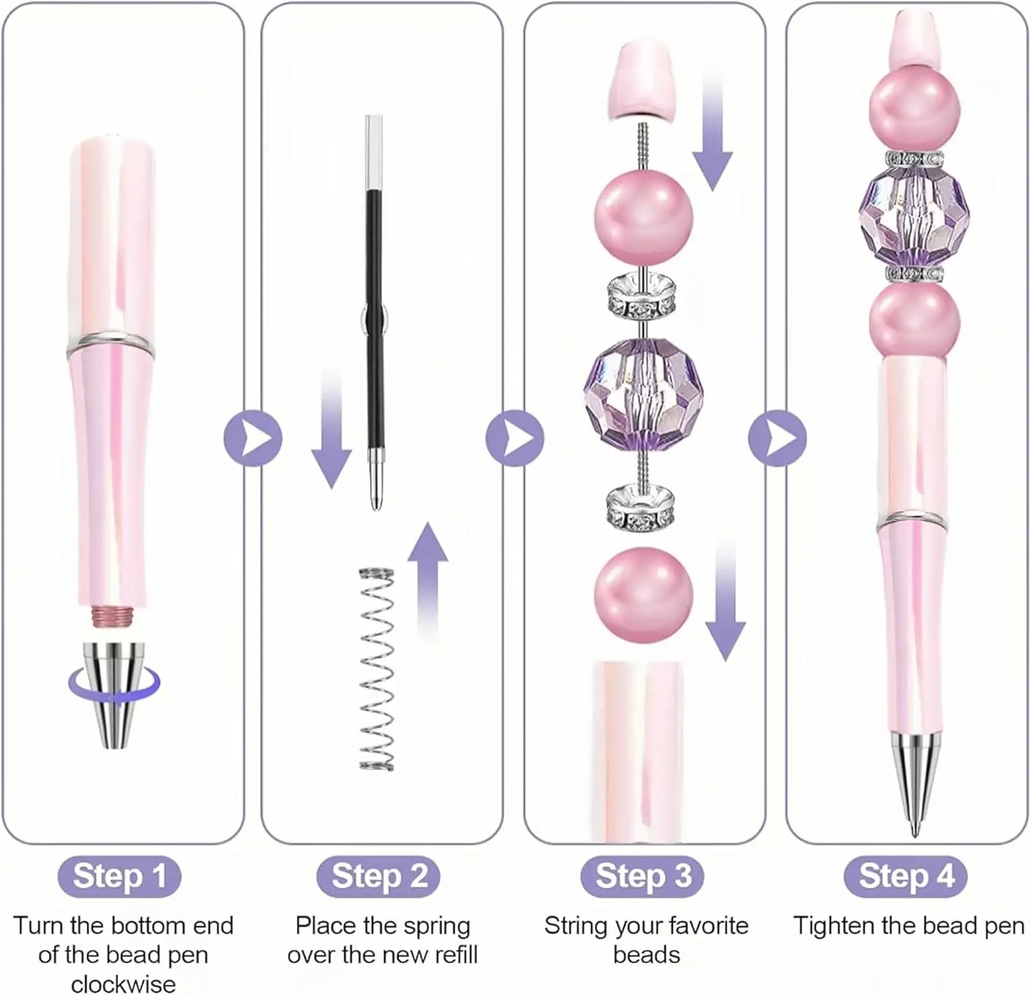 Beadable Pens 12 Pcs Gradient Colors Shiny Fancy Pens Bulk for Women Focal Beads Pens Retractable Ballpoint Cool Cute Pens