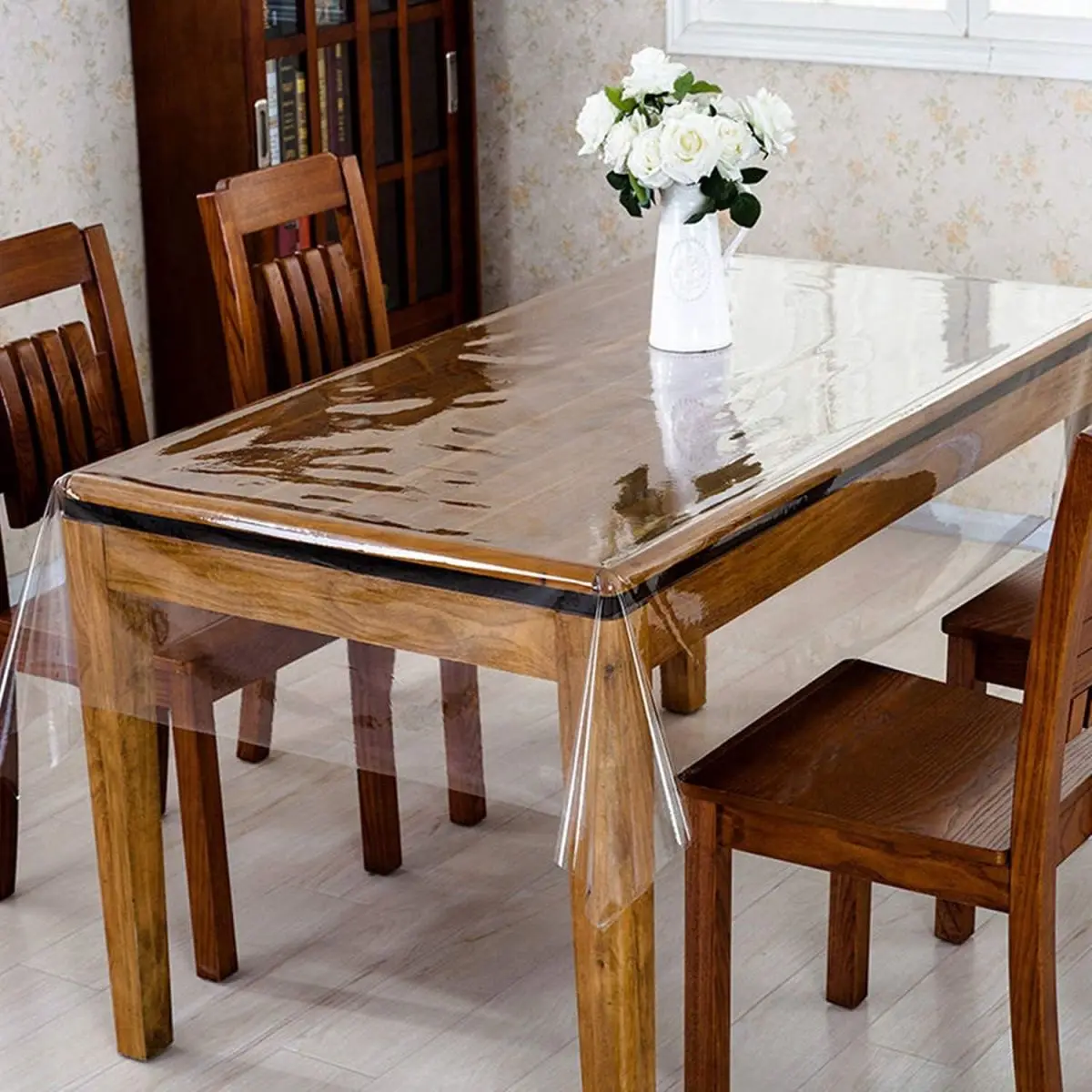 Clear Table Cover Protector Plastic Table Cover Rectangle, PVC Clear Table Protector, Desk Protector Mat for Kitchen
