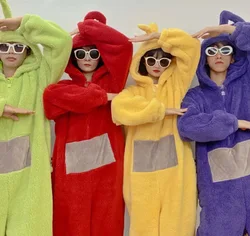 Adult Kids Teletubbies Costumes Soft Long Sleeves Piece Pajamas Costume Lala Home Clothes Cosplay Adult Unisex Party Wear