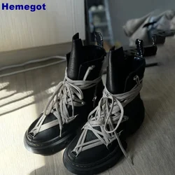 Buty za kostkę z grubą podeszwą i paskiem krzyżowym 2024 New Round Toe Sports Casual Street Punk Shoes Black Fashion Women Lace-Up Short Boots